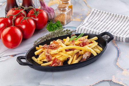 French fried potato with roasted baconの写真素材