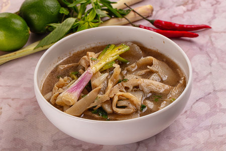 Asian Bamboo shoots traditional soup served green onion