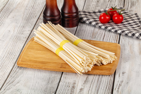 Raw dry wheat udon noodles for cooking