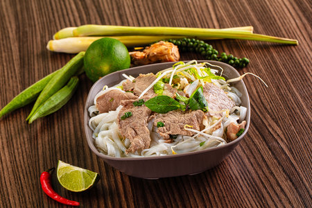 Vietnamese traditional pho bo soup with beef