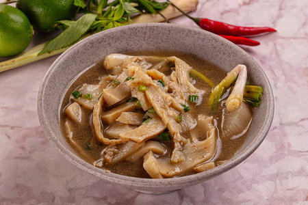 Asian Bamboo shoots traditional soup served green onion