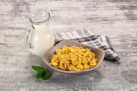 Corn flakes with milk for hearty breakfast