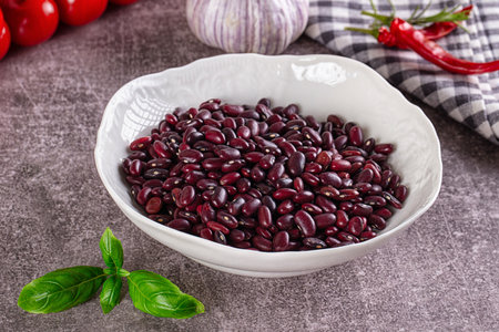 Raw dry red beans heap in the bowl