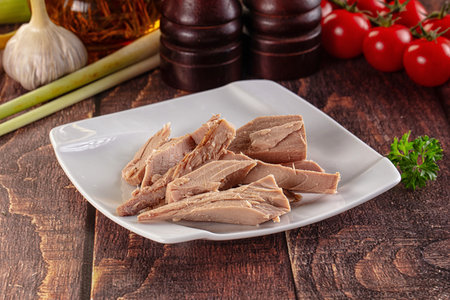 Tuna fish fillet pieces in the bowl