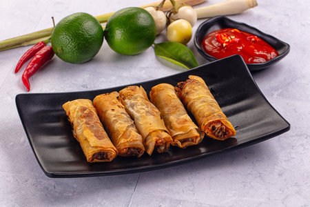 Stuffed Vietnamese Nem roll with meat and vegetables