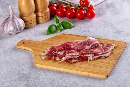Cured pork Spanish jamon slices snack