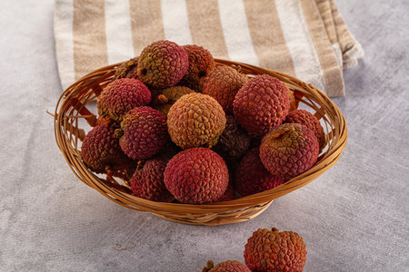 Sweet juicy tropical exotic lychee fruitの写真素材
