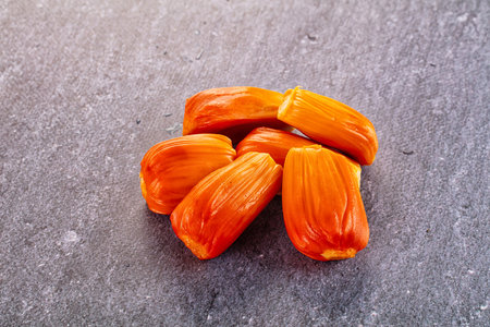 Red sweet juicy tropical red jackfruit segment heap