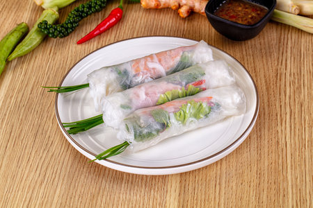 Vietnamese spring roll with prawn, vegetables and spring noodles