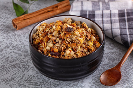 Dry vegan Muesli granola snack with cereal, nuts and berries
