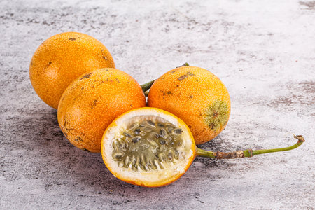 Yellow sweet juicy passion fruit cut