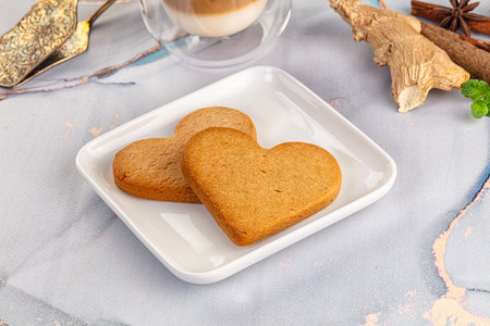 Sweet ginger cookies heart shape for snack