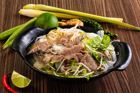 Vietnamese traditional pho bo soup with beef