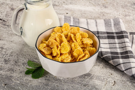 Corn flakes with milk for hearty breakfast