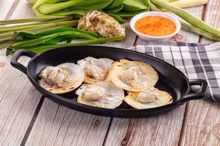 Gourmet Grilled scallops with cream cheeseの写真素材