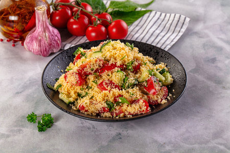 Vegan Cous cous with vegetables tabulleの写真素材