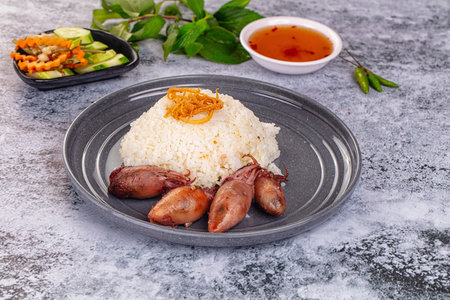 Tasty baked baby swuid with rice