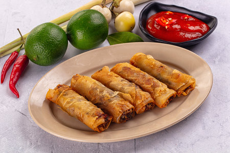 Stuffed Vietnamese Nem roll with meat and vegetables