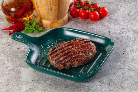 Hot Grilled beef burger cutlet minced neat