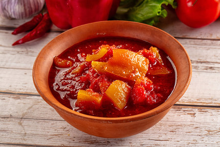 Hungarian lecho with paprika bell pepper and tomatoの写真素材