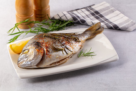Baked dorada fish with spices and herbs