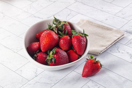 Ripe sweet fresh Strawberry in the bowlの写真素材