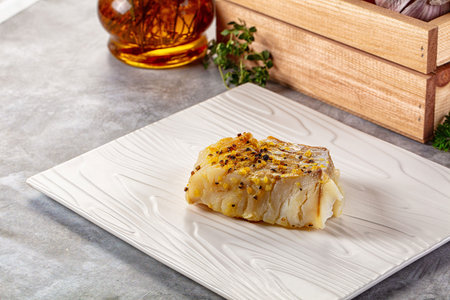 Steamed dietary cod fish fillet with spicesの写真素材