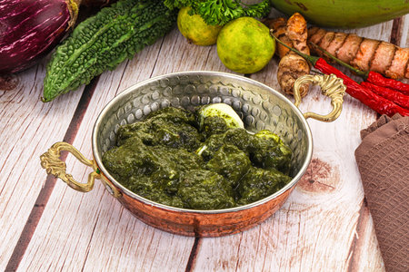 Vegetarian Indian cuisine - Palak paneer cheese with spinach