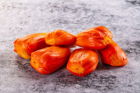 Red sweet juicy tropical jackfruit segment heap