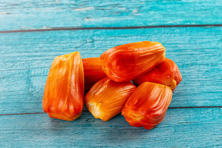 Red sweet juicy tropical red jackfruit segment heap