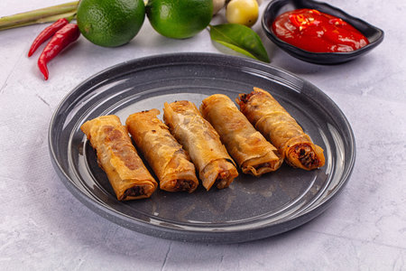 Stuffed Vietnamese Nem roll with meat and vegetables