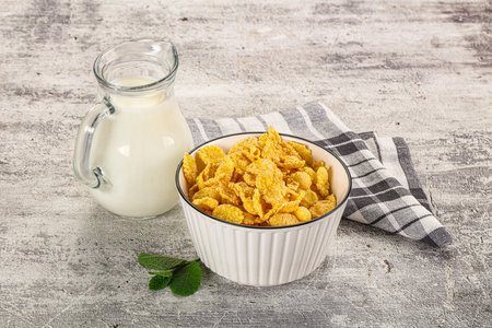 Corn flakes with milk for breakfast