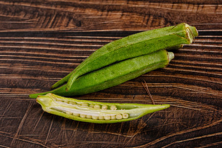Fresh green bamia - okra vegetable for cooking