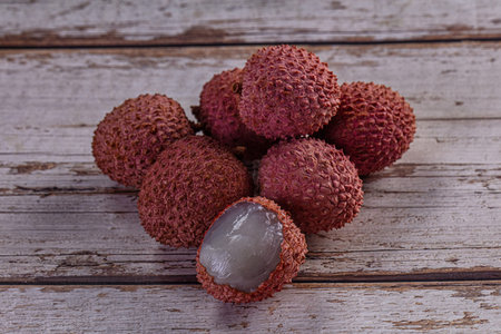 Tropical sweet juicy lichee fruit heap