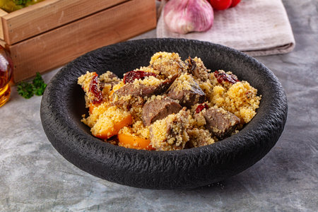 Traditional Arabic couscous with lamb and vegetablesの写真素材