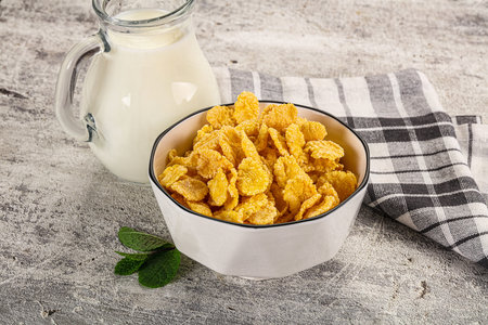 Corn flakes with milk for breakfast