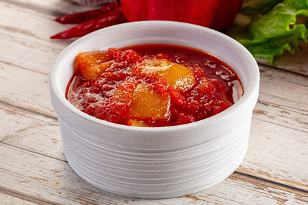 Hungarian lecho with paprika bell pepper and tomato