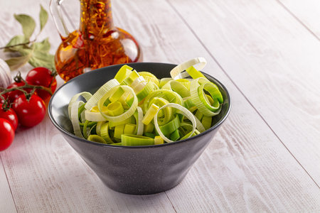 Sliced fresh raw green leek onion