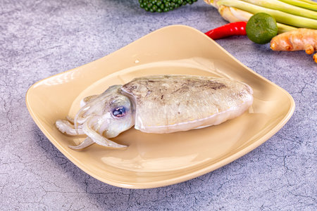 Raw fresh brown wild cuttlefish mollusc