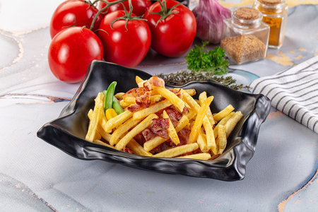 French fry potato with roasted bacon