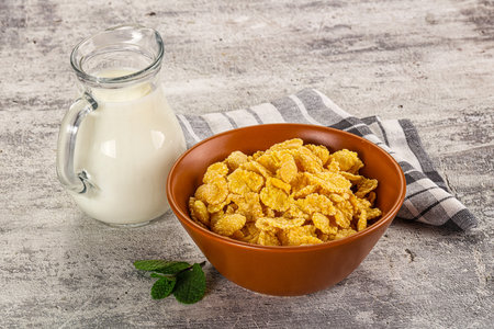 Corn flakes with milk for healthy breakfast