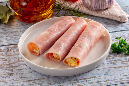 Delicious ham roll with cheese snack