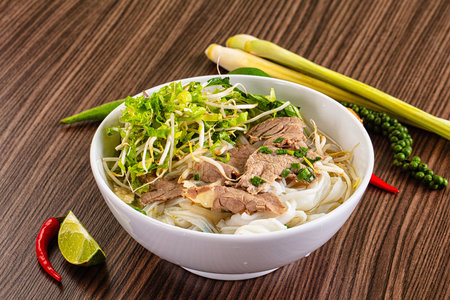 Vietnamese traditional pho bo soup with beef
