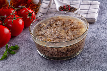 Russian traditional jellied Holidets with chicken meatの写真素材