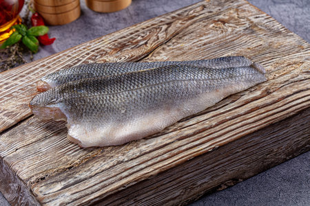 Raw fresh seabass fish fillet for cooking
