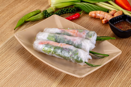 Vietnamese spring roll with prawn, vegetables and spring noodles