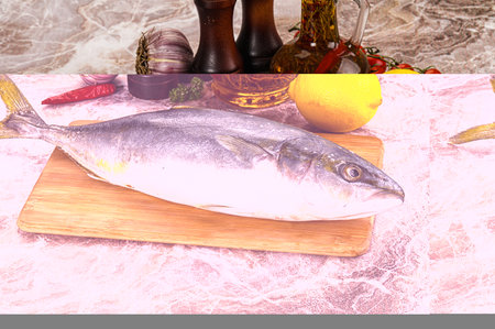 Raw Japanese Amberjack fish for cooking