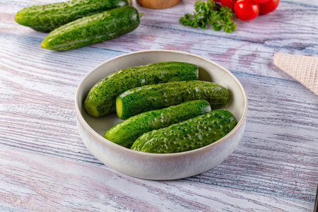 Homemade lightly salted cucumbers snack appetizerの写真素材