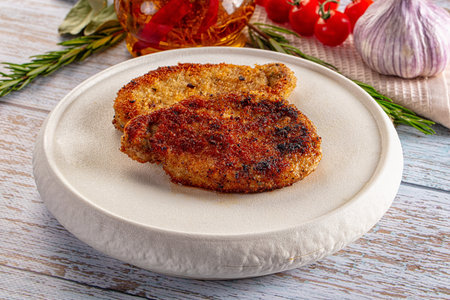 Breaded meat fillet escalope fried schnitzel