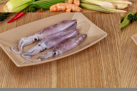 Raw fresh young calamari or squid for cooking